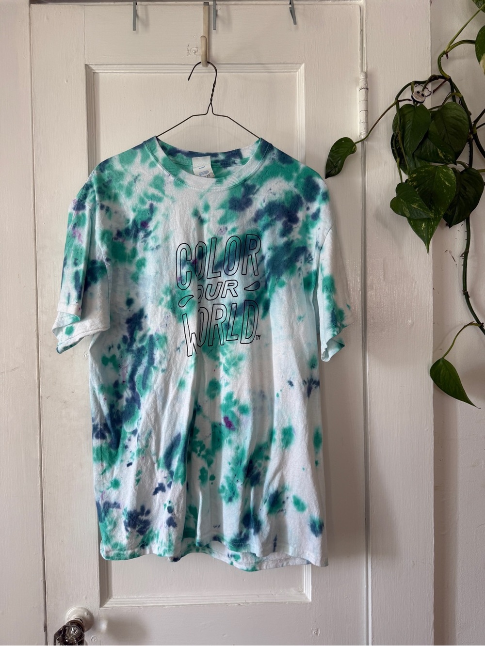 COLOR OUR WORLD Tie-Dye Graphic Tee - Teal & Navy size L